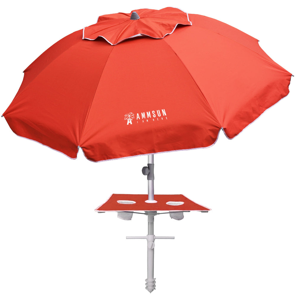 AMMSUN solid red 7ft best beach umbrella with built-in table and sand anchor for portable umbrella