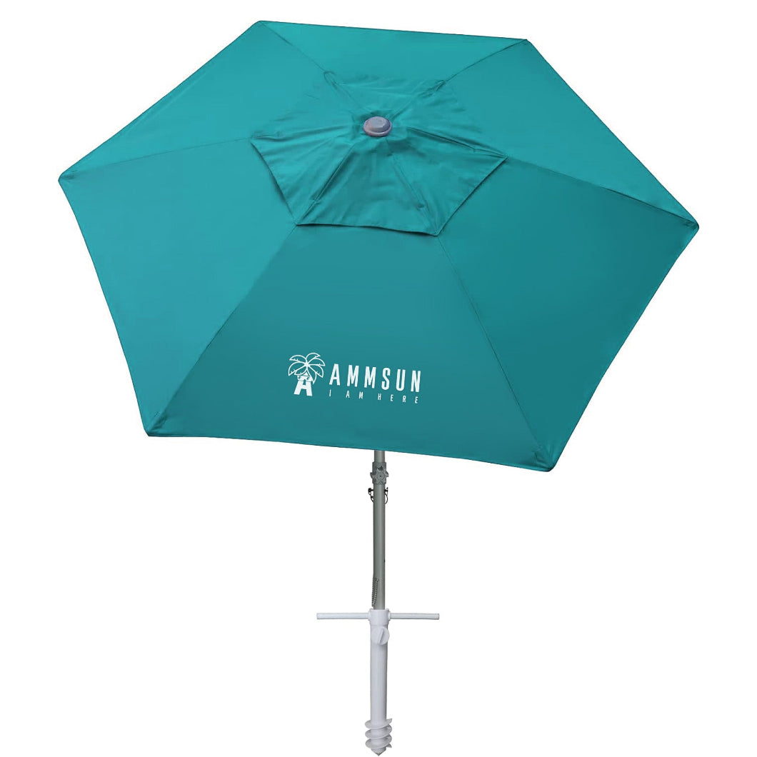 AMMSUN 8ft Heavy Duty Commercial Grade Beach Umbrella,Teal, with sand anchor