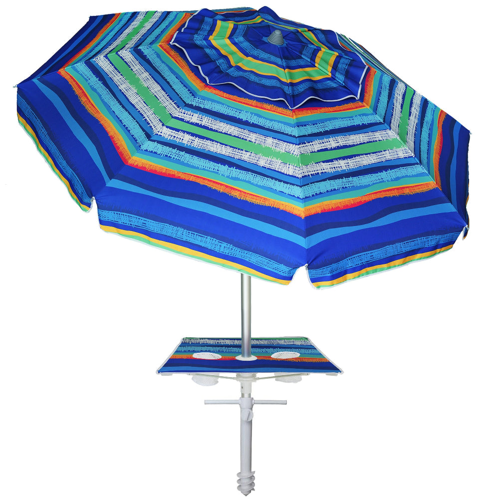 AMMSUN 6.5ft Sea Stroke Beach portable sun umbrella heavy duty with Sand Anchor & Table tray