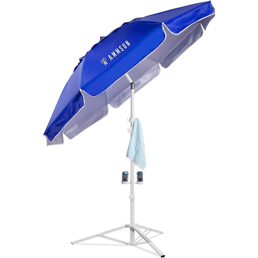 AMMSUN 6.5ft Blue Portable Sports Umbrella with Stand