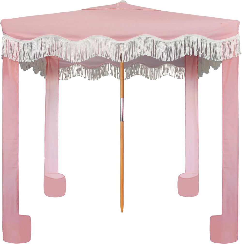 AMMSUN 6'×6' Bobo beach canopy tent sun shade with Fringe for camping shade,Gentle Pink - AMMSUN Beach Umbrella