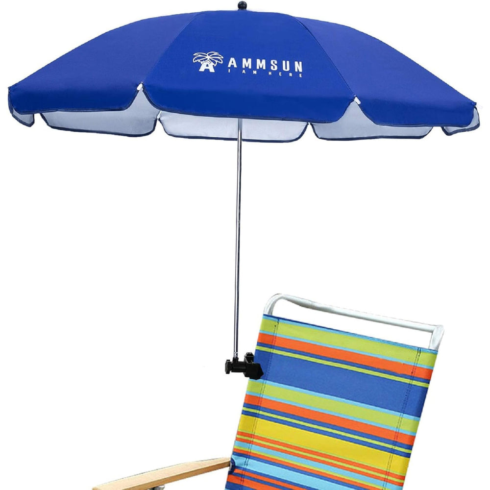 AMMSUN chair umbrella with universal clamp 43 inches, portable clamp umbrella, Blue