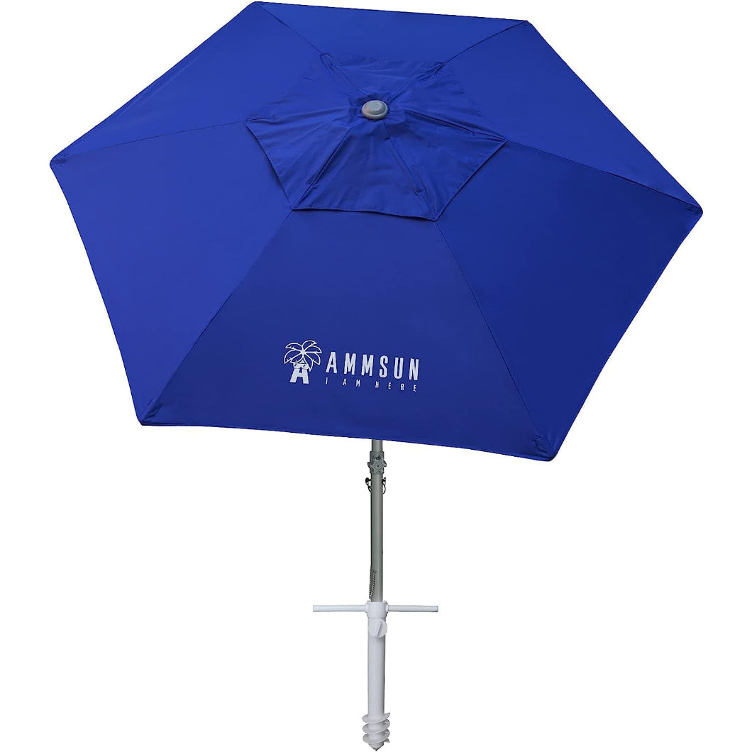 AMMSUN 8ft Heavy Duty Commercial Grade Beach Umbrella with sand anchor, Blue