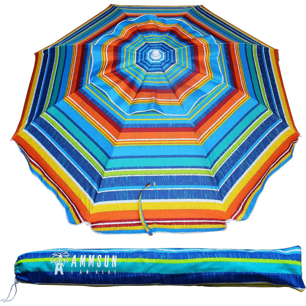 AMMSUN 6.5ft orange strips high wind patio umbrella with tilt Sun Shelter, UV 50+ Protection