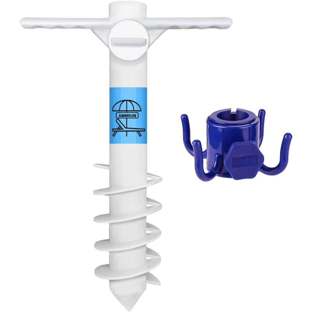 AMMSUN White Beach Umbrella sand Anchor and blue hanging hook