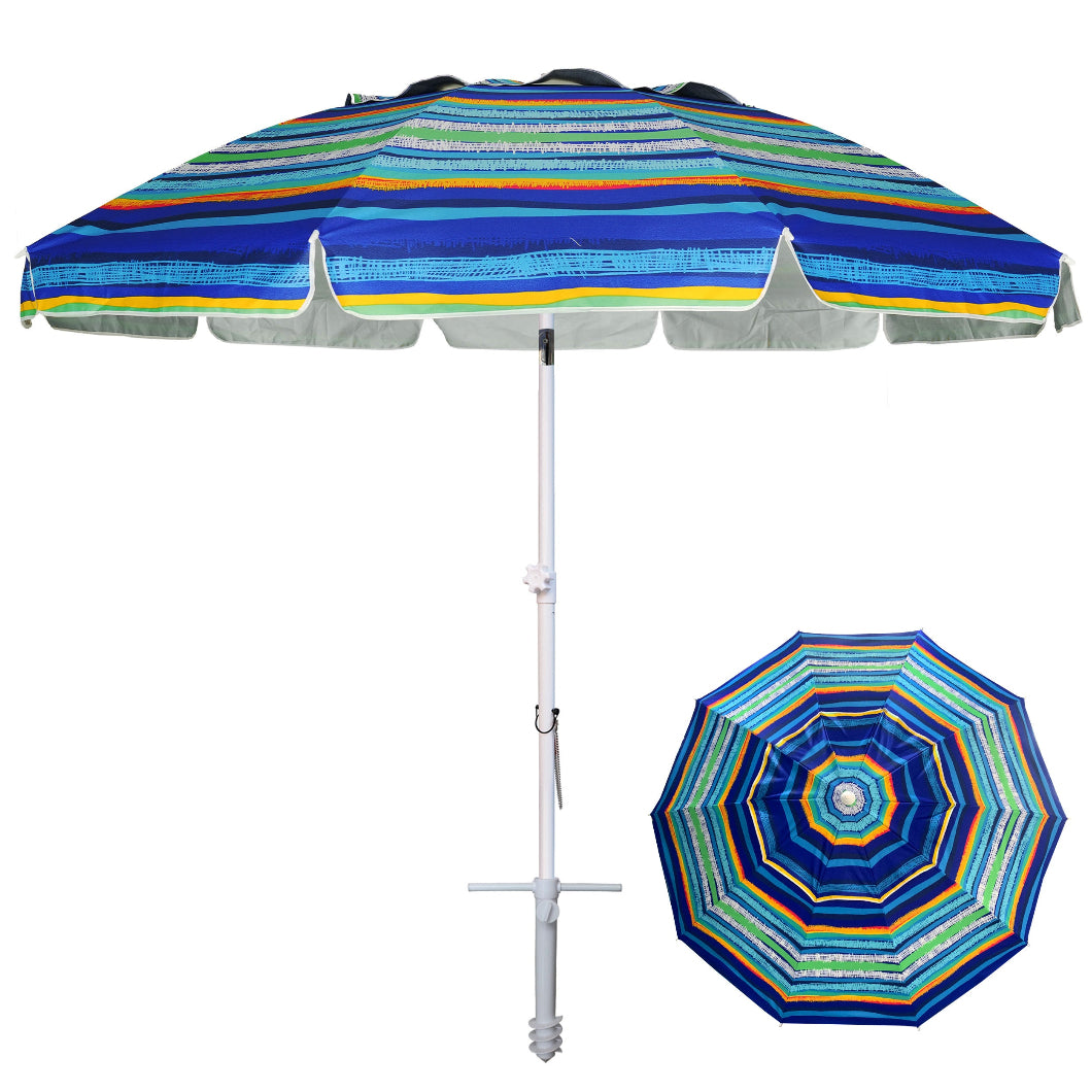 AMMSUN 8ft Large Beach Umbrella With Sand Anchor,Green Strips