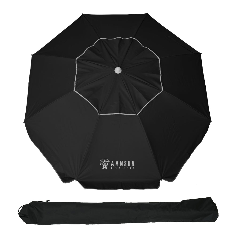 AMMSUN black 6.5 ft Heavy Duty easy beach umbrella for Sand with tilt Air Vent 