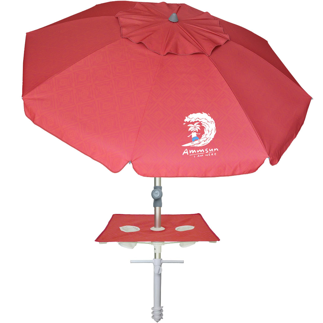 AMMSUN 7ft Beach Umbrella with sand anchor, Built-in Table,Red Rose Prints - AMMSUN Beach Umbrella