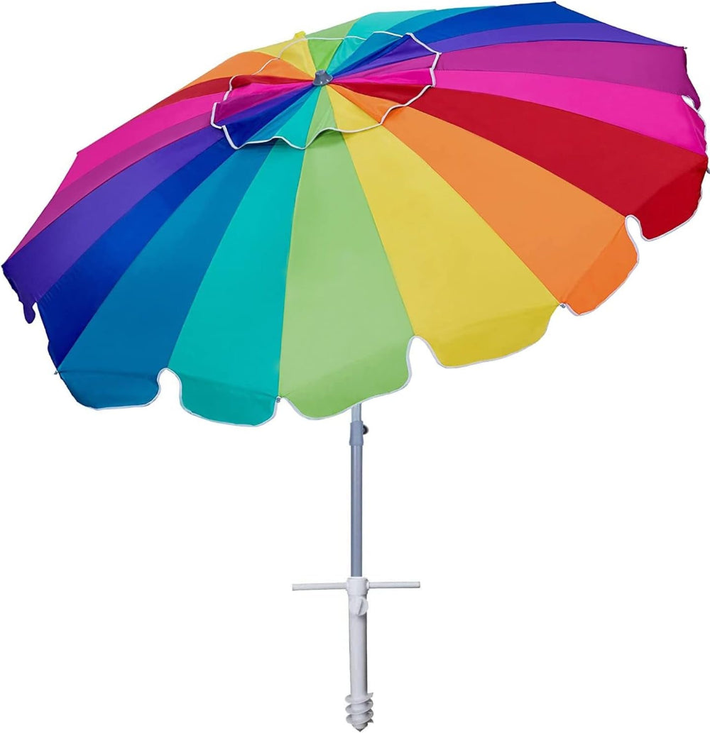 AMMSUN 7.5ft Beach Umbrella with sand anchor,Rainbow - AMMSUN Beach Umbrella