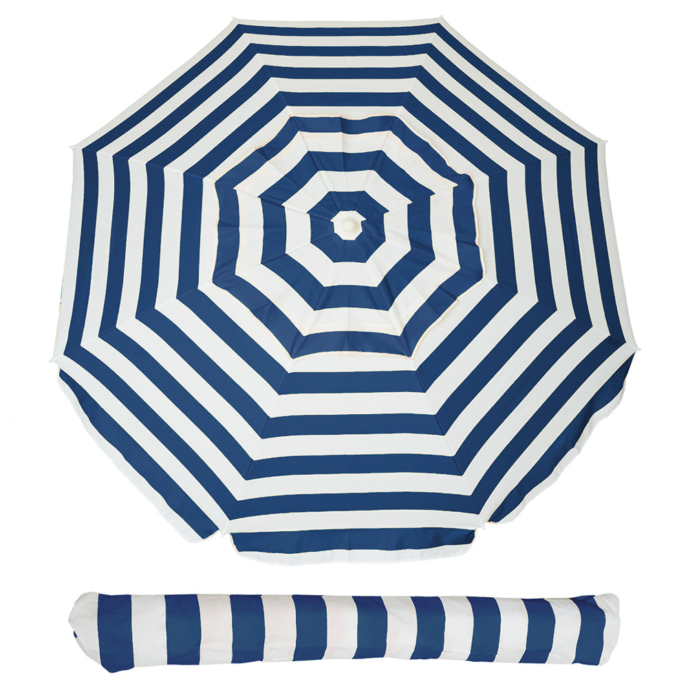 AMMSUN 6.5ft dark blue stripes portable sunbrella beach umbrella for Sand with air vent tilt pole