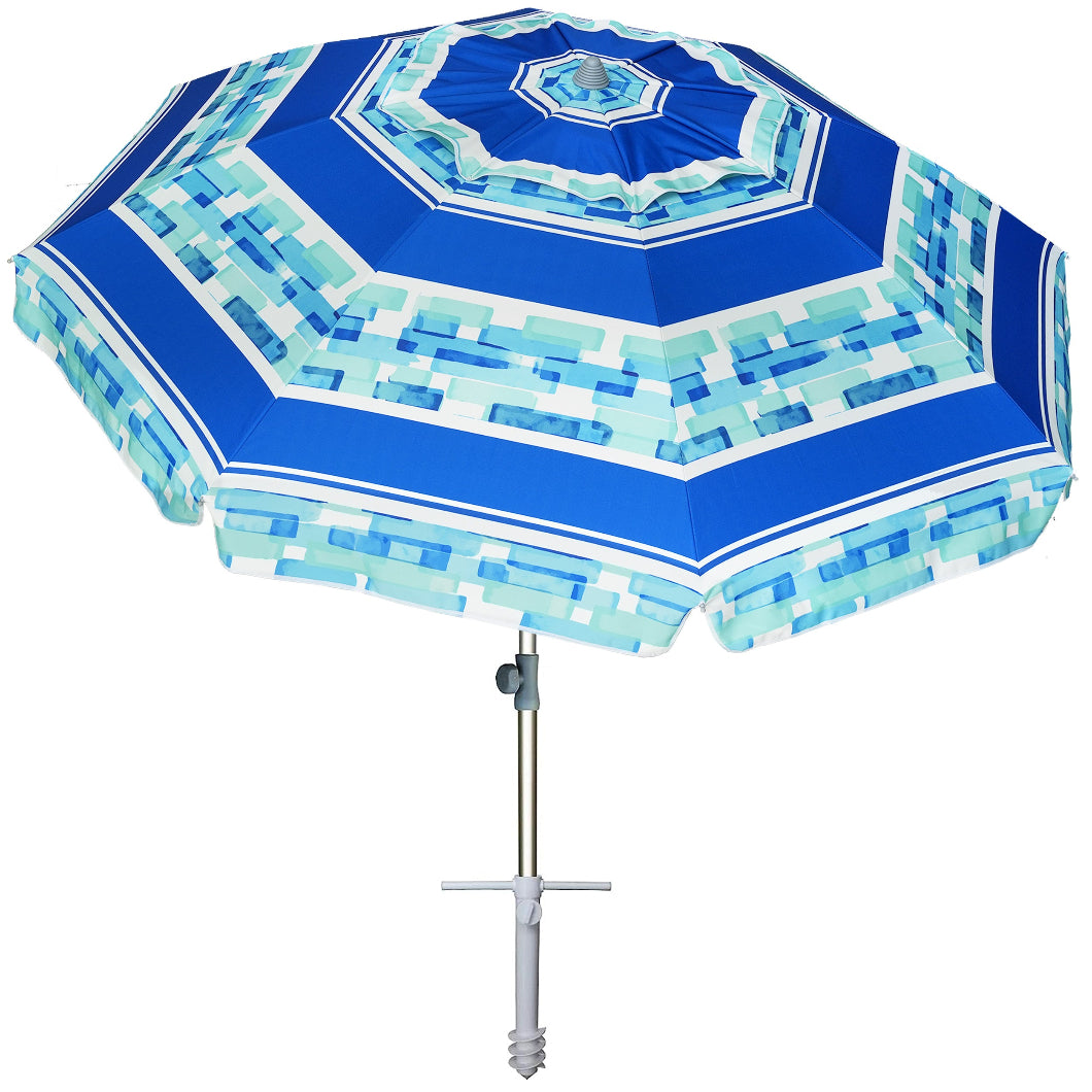 AMMSUN 7ft Beach Umbrella With Sand Anchor,Ice Blue Stripe - AMMSUN Beach Umbrella