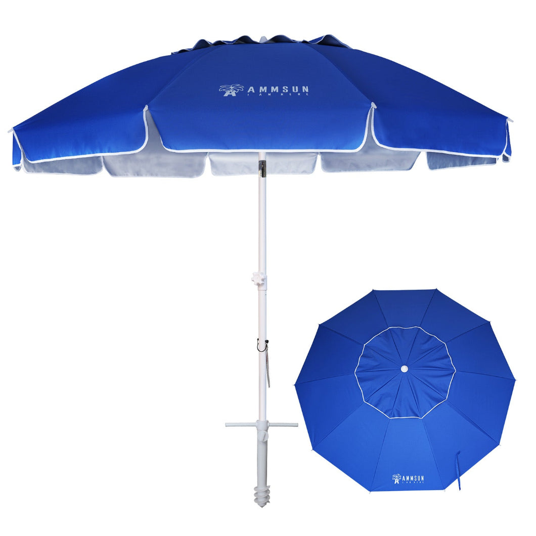 AMMSUN 8ft Large Beach Umbrella With Sand Anchor, Blue