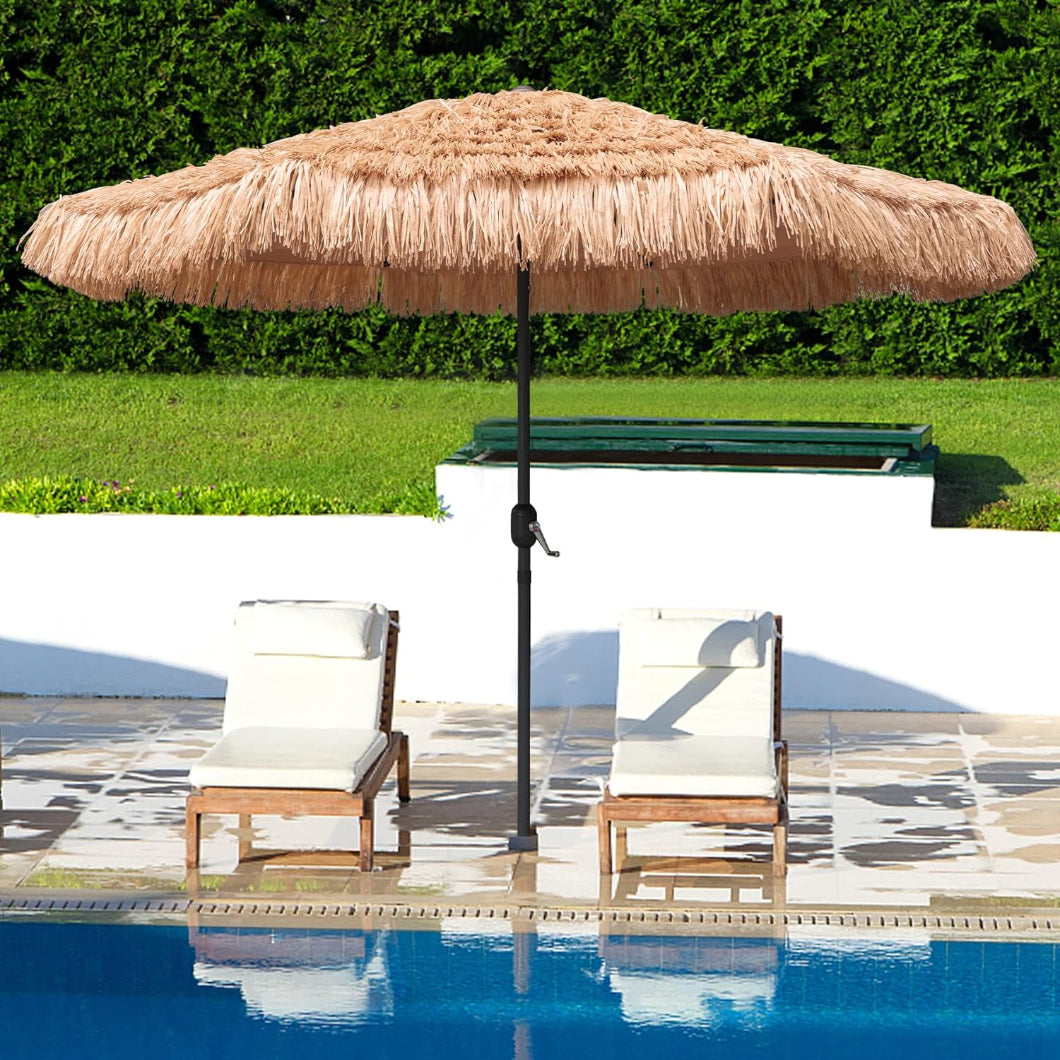 AMMSUN 9ft Hula tiki pool umbrellas for inground pool shades two chairs positioned beside a serene pool