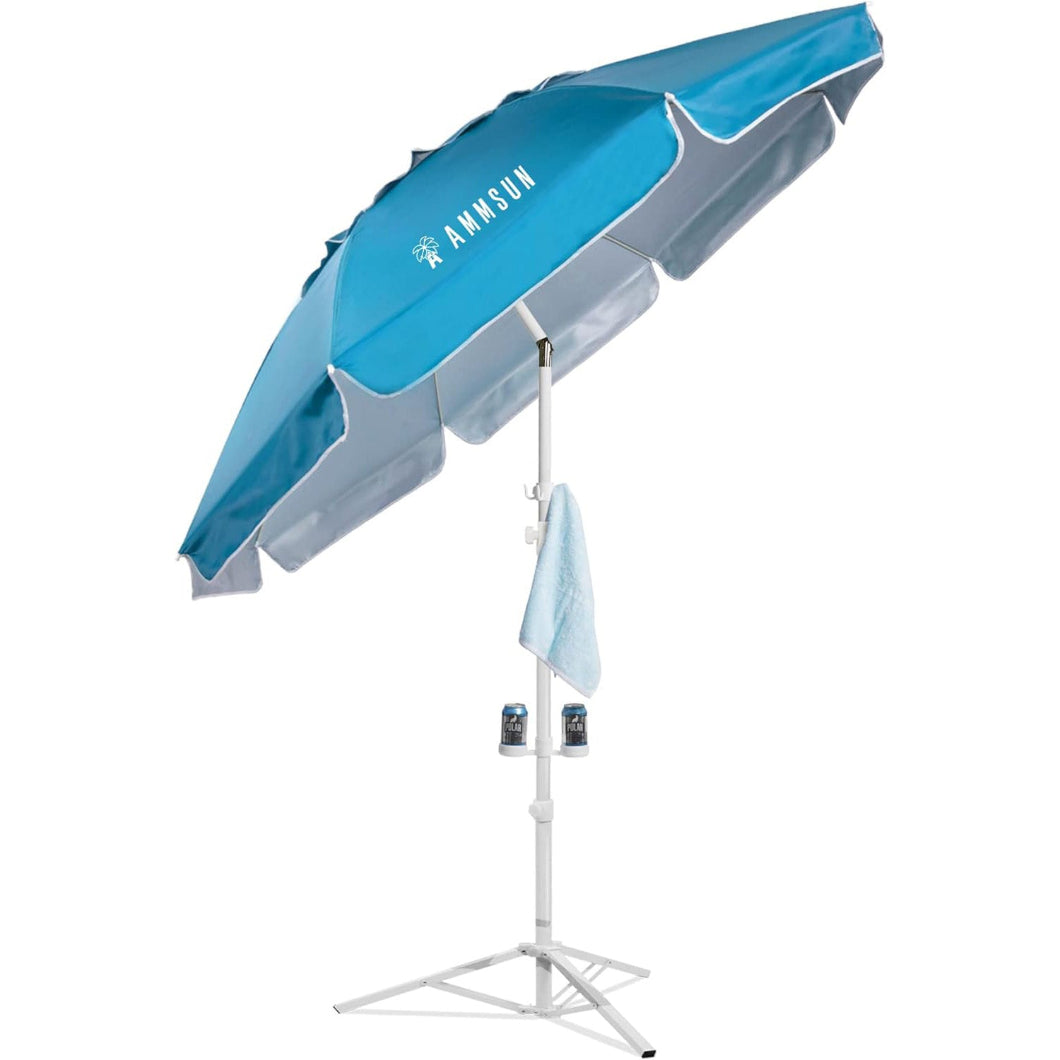 AMMSUN 6.5ft Sky Blue Portable Sports Umbrella with Stand