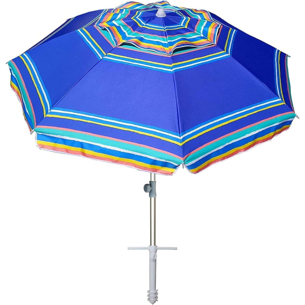 AMMSUN 7ft Beach Umbrella With Sand Anchor,blue strips - AMMSUN Beach Umbrella