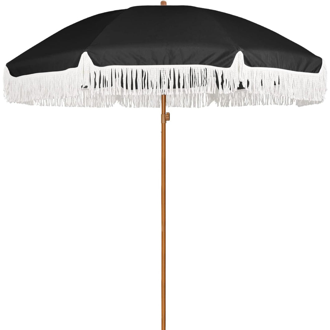 AMMSUN 7ft Patio Fringe Umbrella, Noble Black