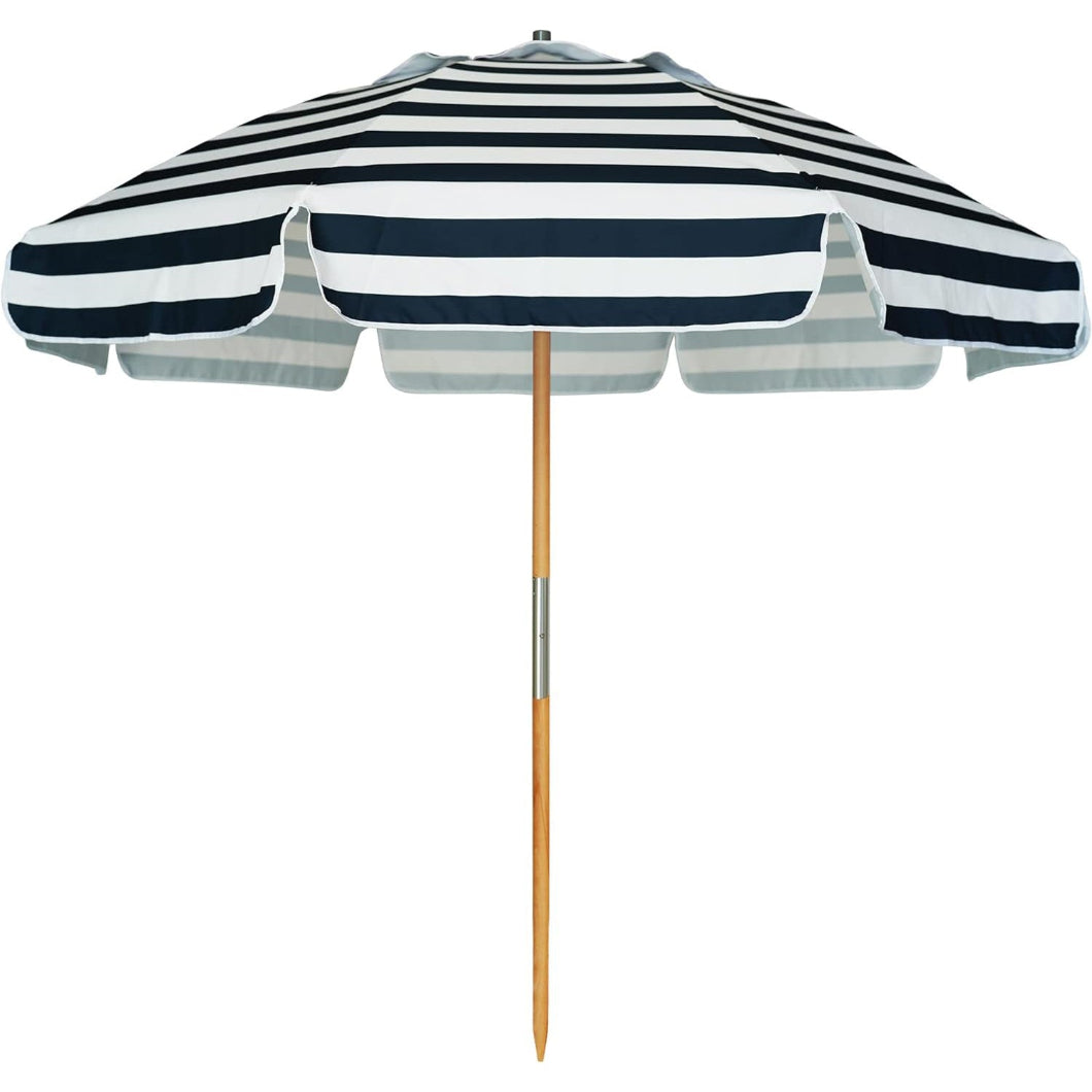 AMMSUN 7.5ft navy stripes heavy duty high wind beach umbrella commercial grade with air vent and ash wood pole