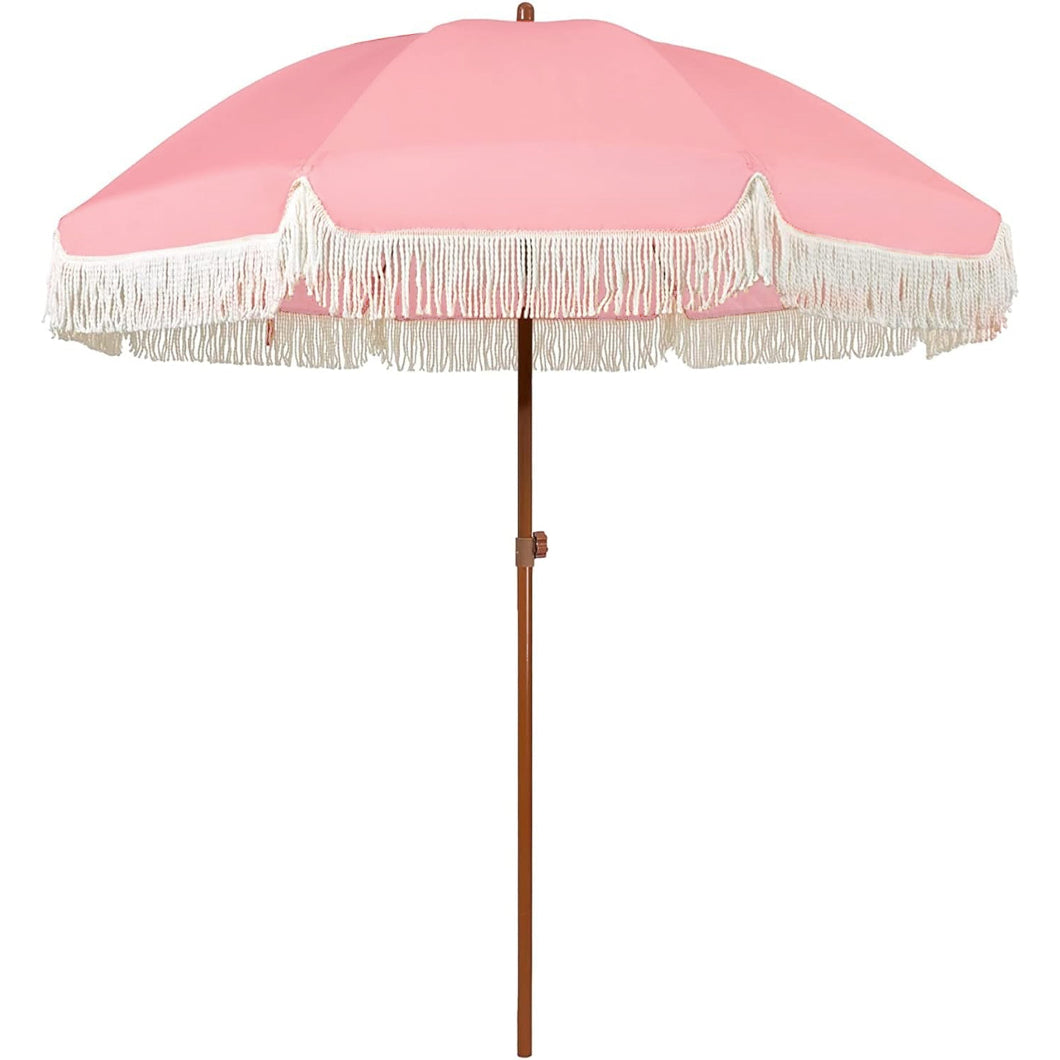 AMMSUN 7ft Patio Fringe Umbrella,Pink