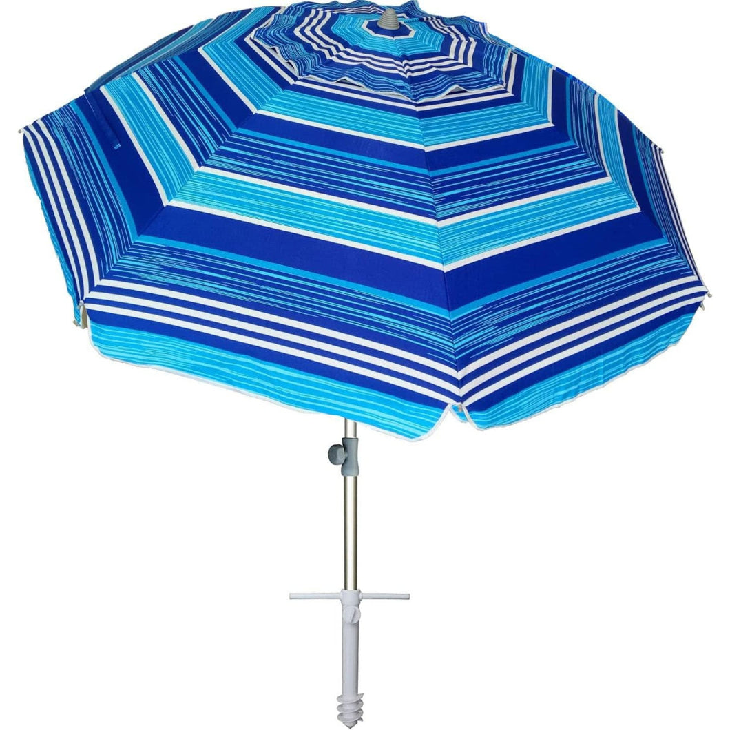 AMMSUN 7ft Beach Umbrella With Sand Anchor,multicolor light blue strips