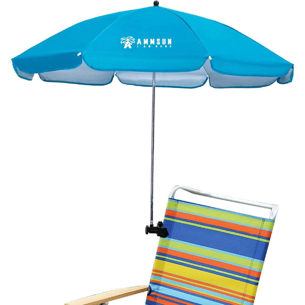 AMMSUN Chair Umbrella with Universal Clamp 43 inches UPF 50+ on Patio Chair, Beach Chair, Stroller, Sport chair, Wheelchair and Wagon, Bright Blue