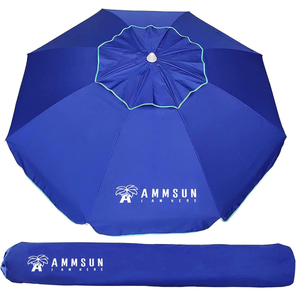 AMMSUN 6.5ft blue heavy duty beach umbrella for Sand with tilt Air Vent Sun Shelter