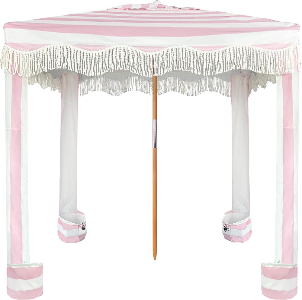 AMMSUN 6'×6' Bobo Beach Cabana beach tent pop up shade with Fringe,Pink Stripe picnic tent