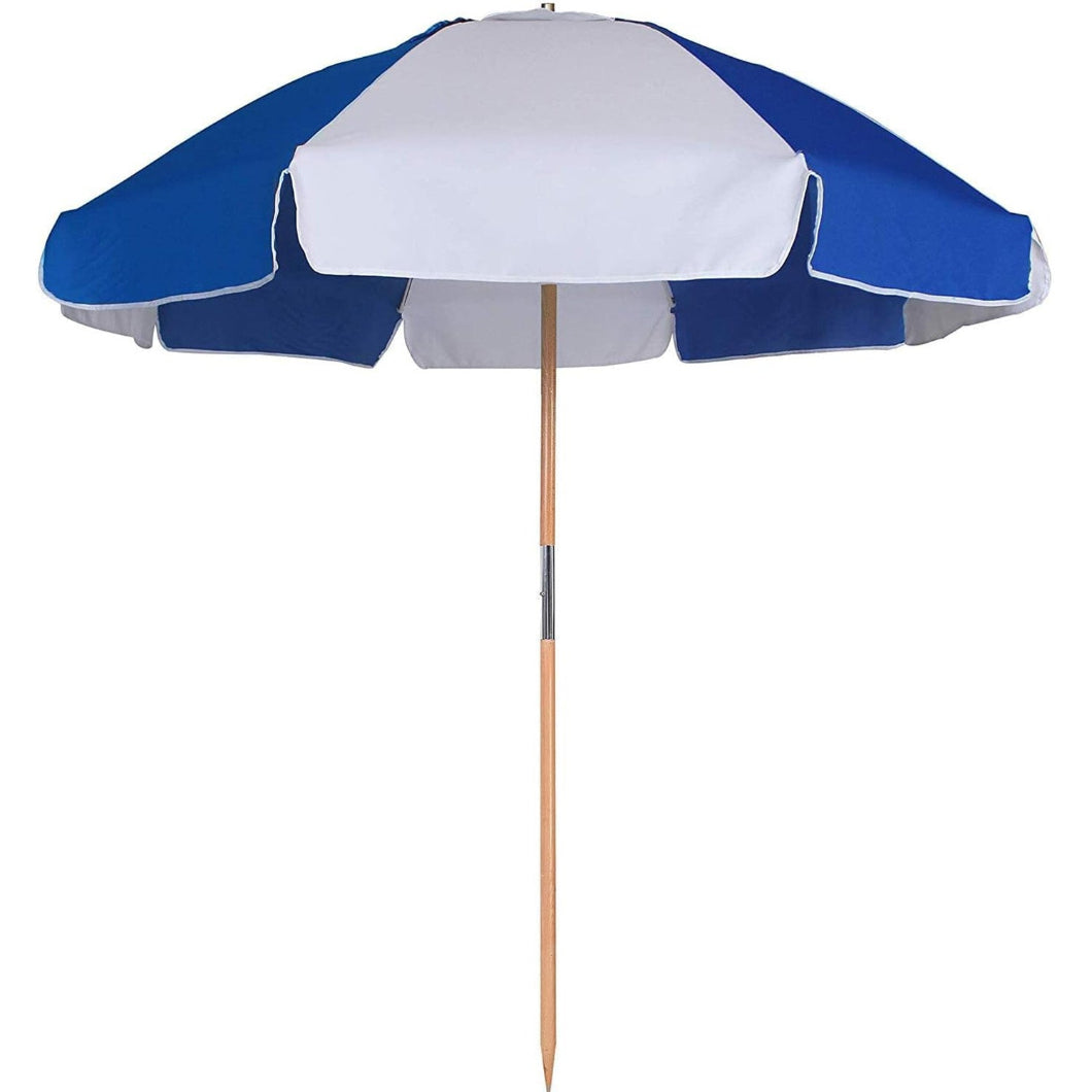 AMMSUN 7.5ft Heavy Duty HIGH Wind Beach Umbrella with Air Vent Ash Wood Pole Blue White