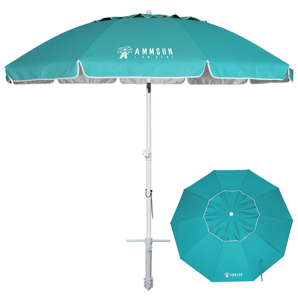 AMMSUN teal 8ft large beach umbrella with sand anchor for heavy duty beach umbrella