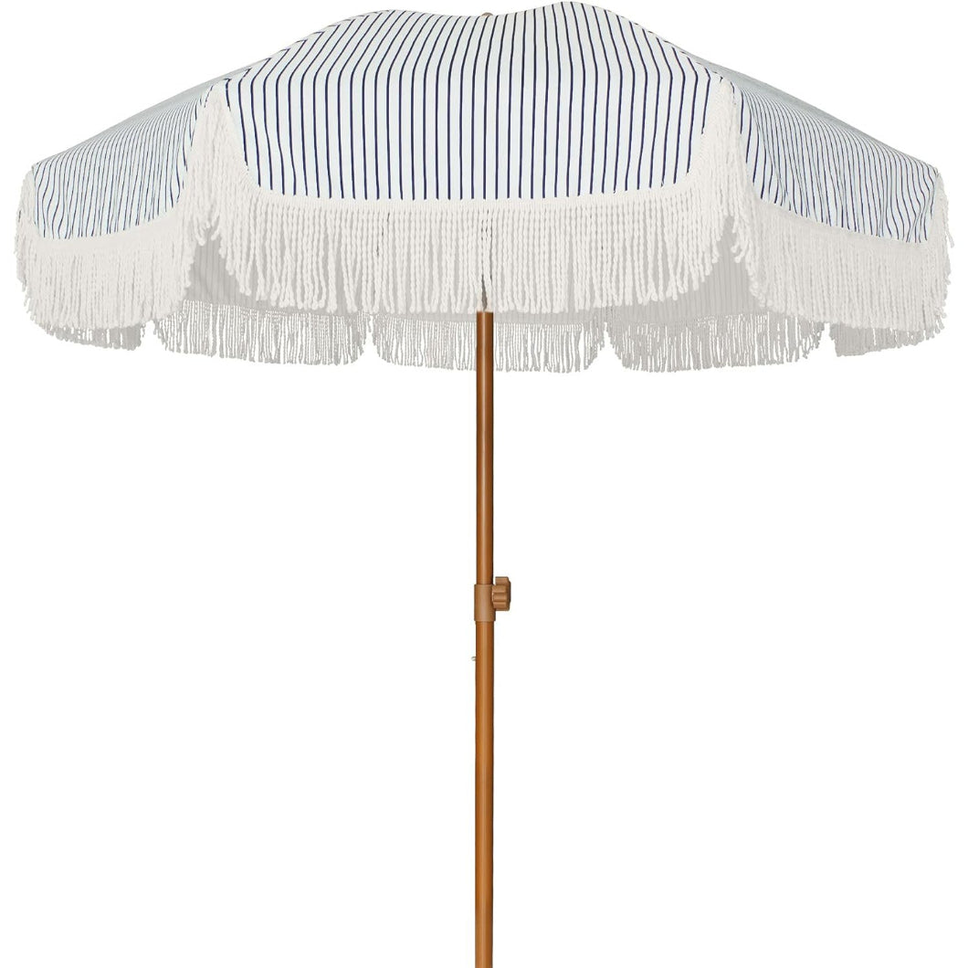 AMMSUN 7ft Patio Fringe Umbrella,Blue Stripes