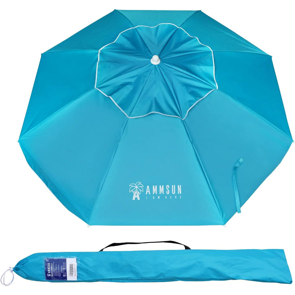 AMMSUN Sky Blue 6.5ft heavy duty beach umbrella for beach with tilt Air Vent Sun Shelter, UV 50+ Protection