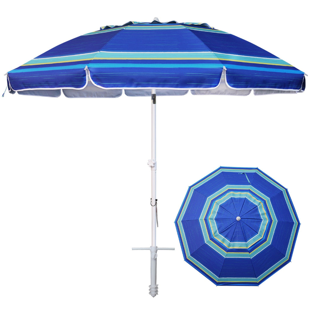 AMMSUN 8ft Large Beach Umbrella With Sand Anchor,Blue Strips