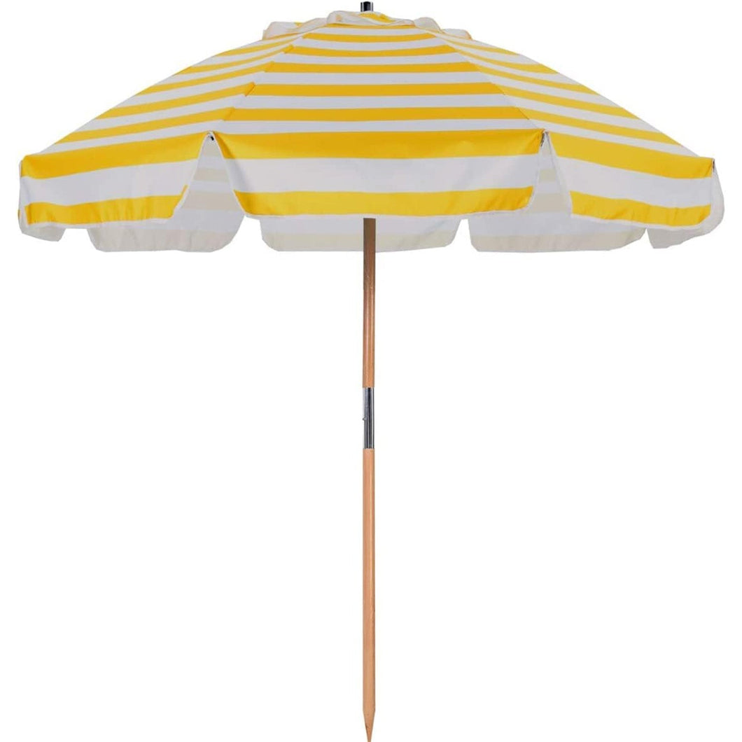 AMMSUN 7.5ft Heavy Duty HIGH Wind Beach Umbrella Commercial Grade Patio Beach Umbrella Yellow and white stripe