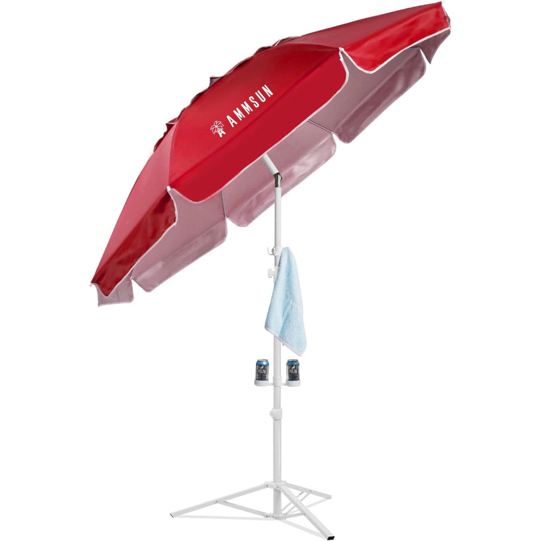 AMMSUN 6.5ft Red Portable Sports Umbrella with Stand