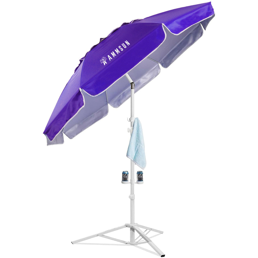 AMMSUN 6.5ft Purple Portable Sports Umbrella with Stand