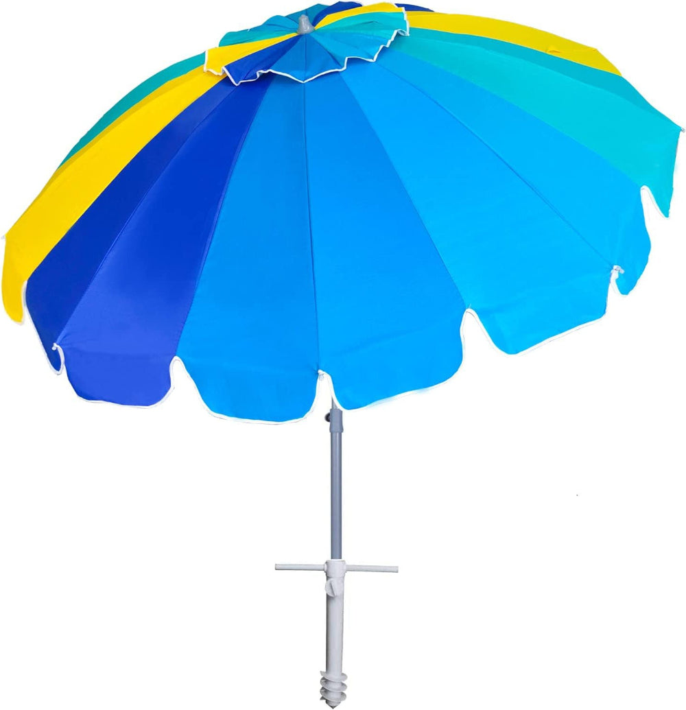 AMMSUN 7.5ft Beach Umbrella with sand anchor,Multicolor Blue - AMMSUN Beach Umbrella