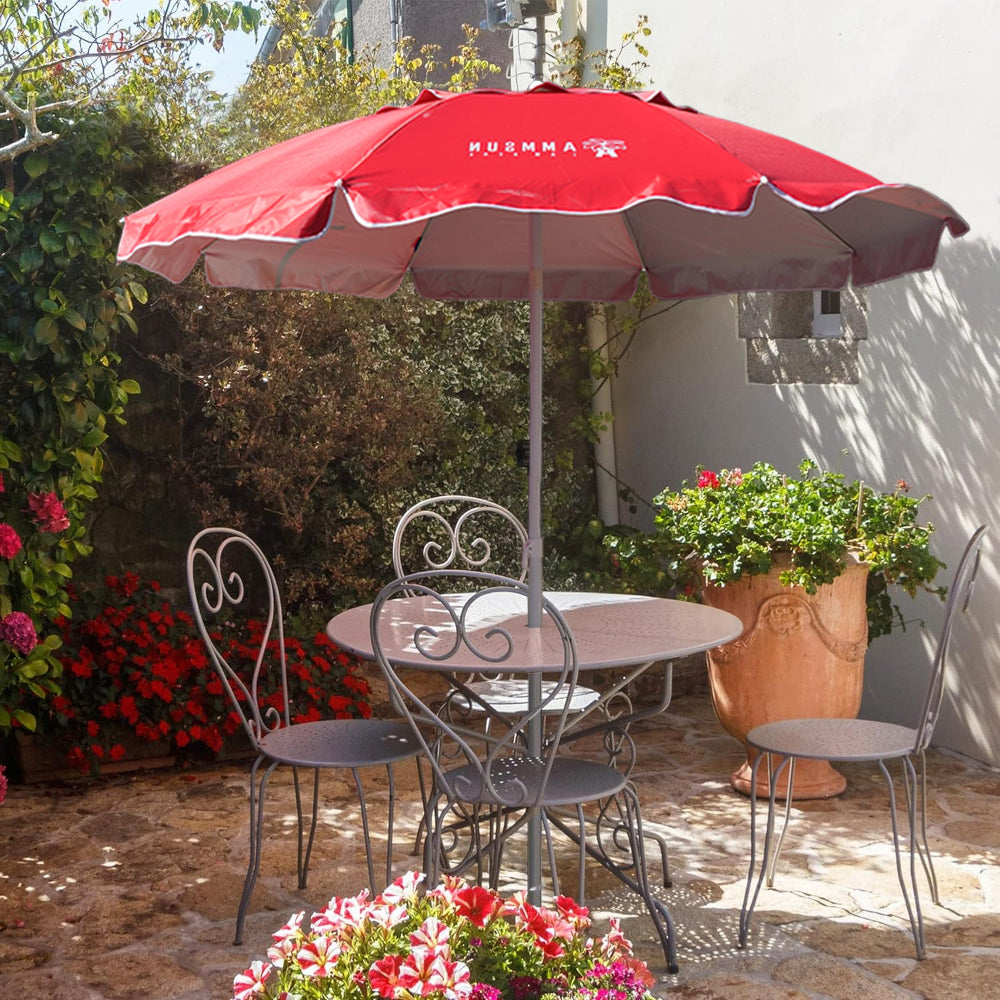 A vibrant AMMSUN 6.5ft red sun umbrellas outdoor patio umbrellas clearance opened against a clear sky