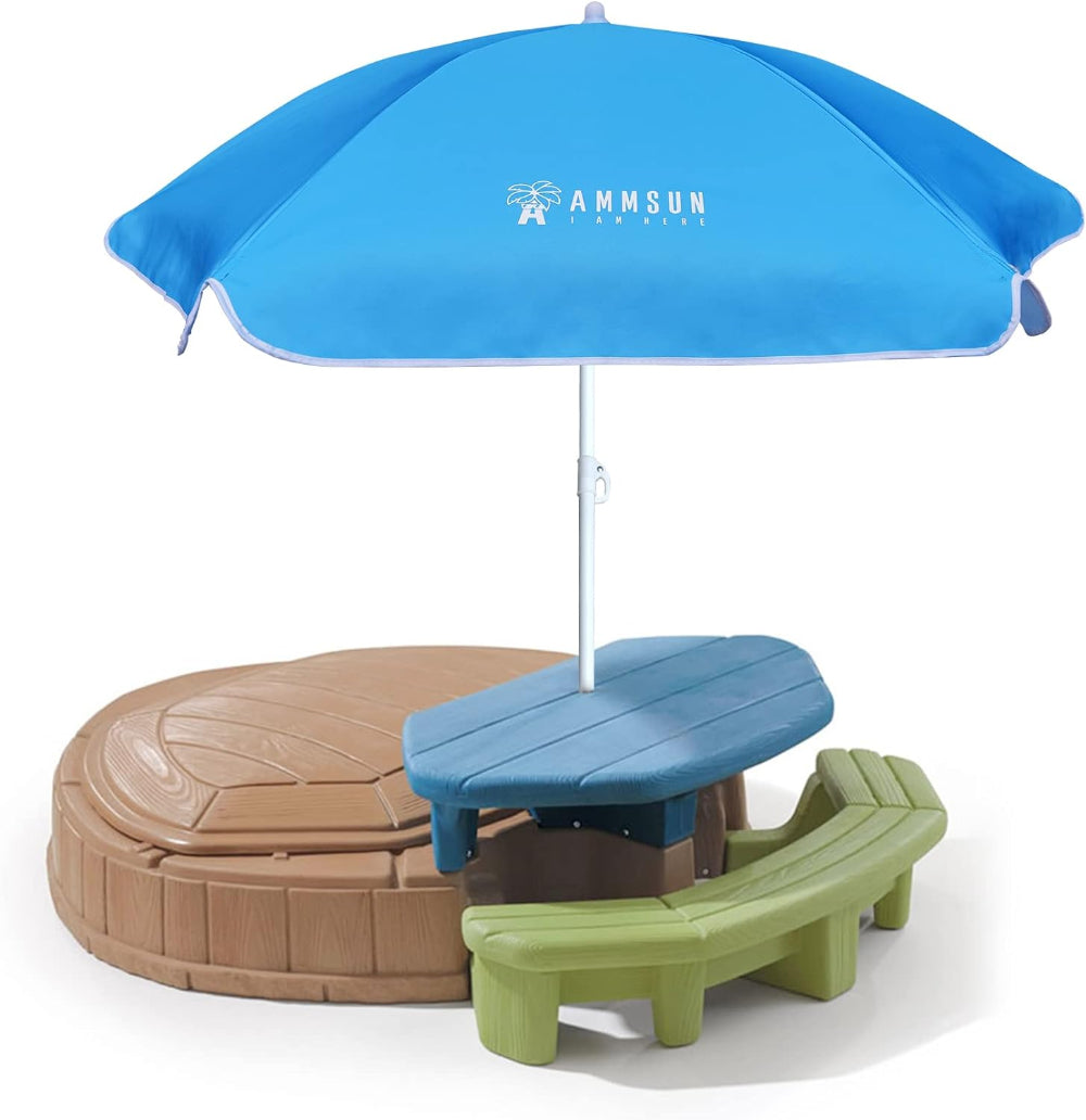 AMMSUN 5ft kids unbreakable umbrella, Sky Blue patio table umbrella for kids water table