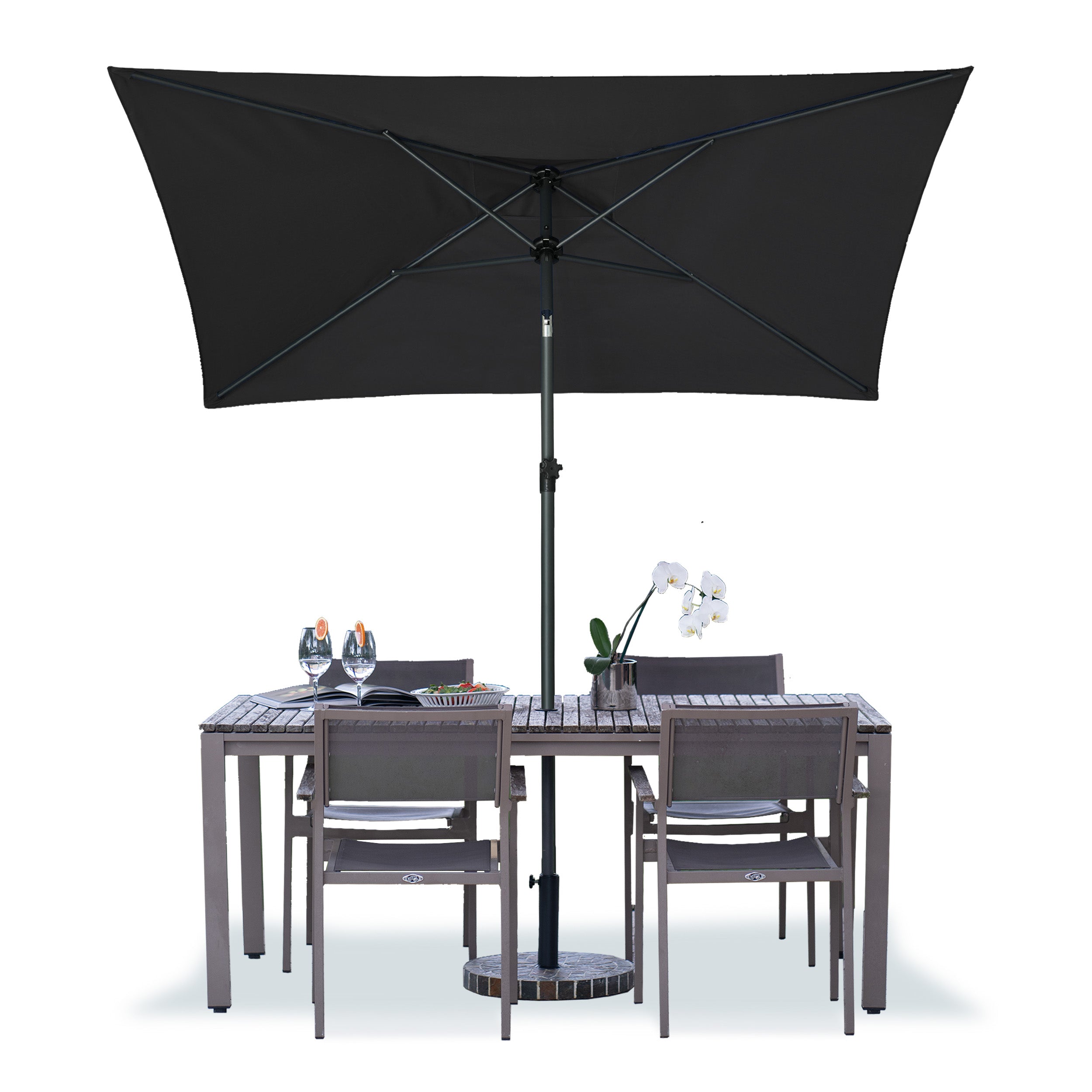 AMMSUN  6.6 x 4.3ft Rectangular Patio table Umbrella,Black,with tilt