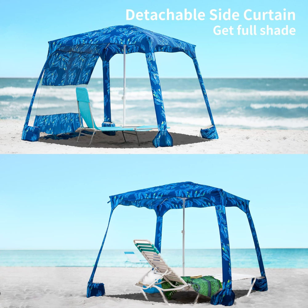 AMMSUN 6.2'×6.2' Beach cabana canopy portable shade canopy With Privacy Sunwall, Coral Tropical sun ninja beach tent