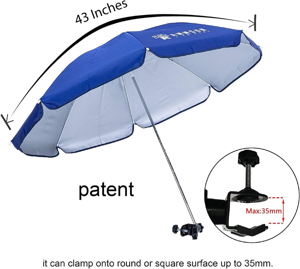 AMMSUN 43 inches Chair Umbrella with patent Clamp,Blue, 2 PCS camping chair umbrella with clamps with a maximum thickness of 35mm