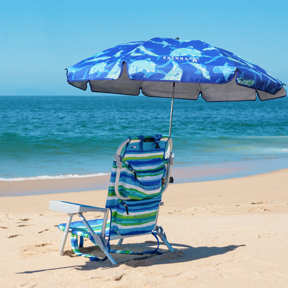 An AMMSUN sharks 52 inchesbig umbrellas for shade for chair with universal clamp on the beach chair