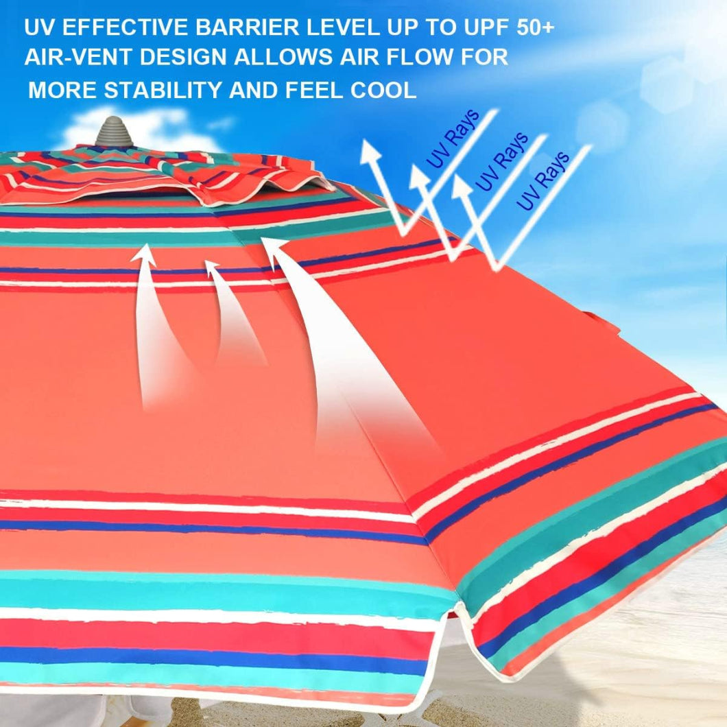 AMMSUN 7ft Red Solstice strong umbrella with sand anchor is made of UV effective barrier level up to UPF 50+