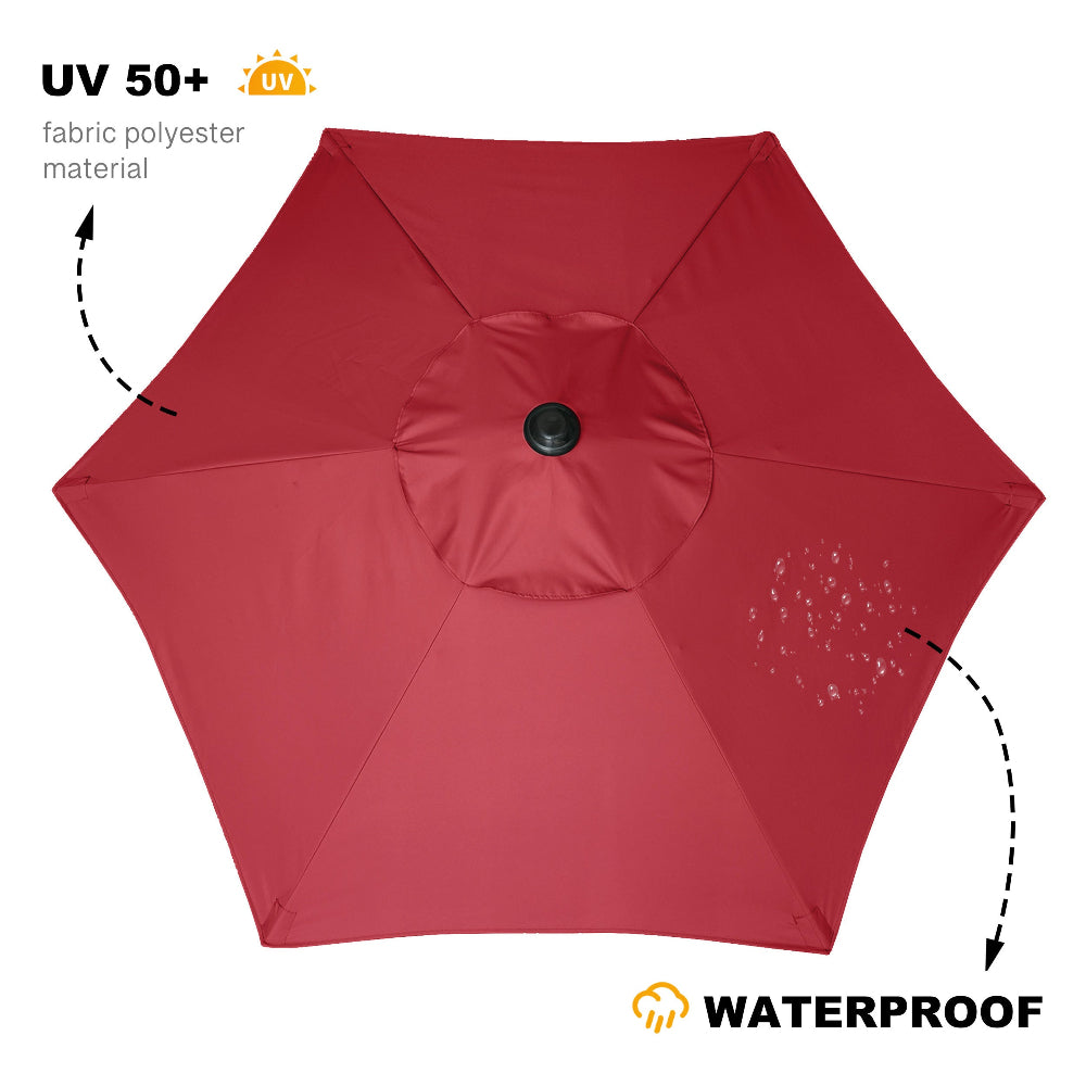 AMMSUN 6ft red sun blocking umbrella has polyester material fabric with sun protection index up to UPF50+