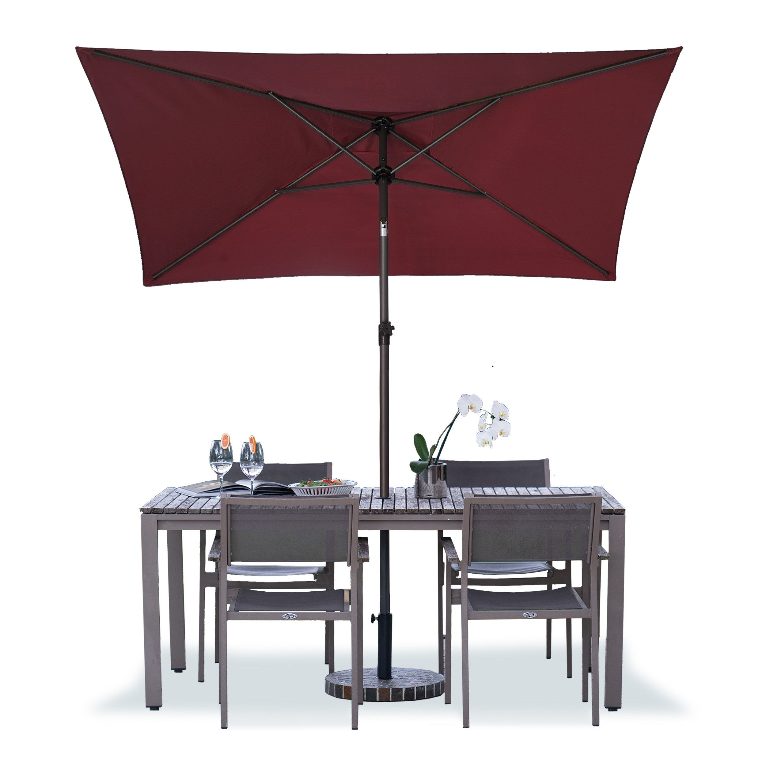 AMMSUN  6.6 x 4.3ft Rectangular Patio table Umbrella Maroon