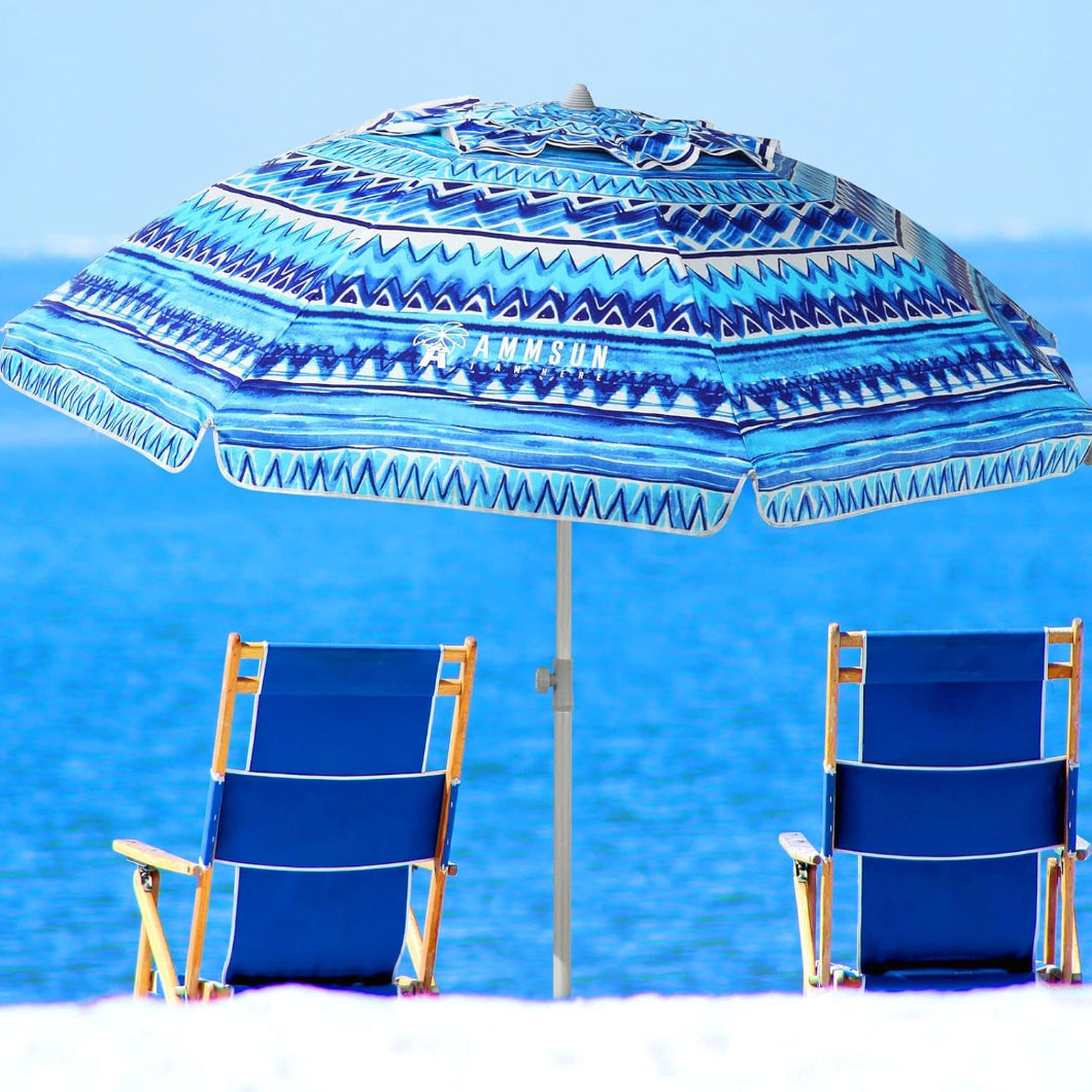 AMMSUN 7ft Multicolor blue beach heavy duty umbrellas for rain with sand anchor is providing shade