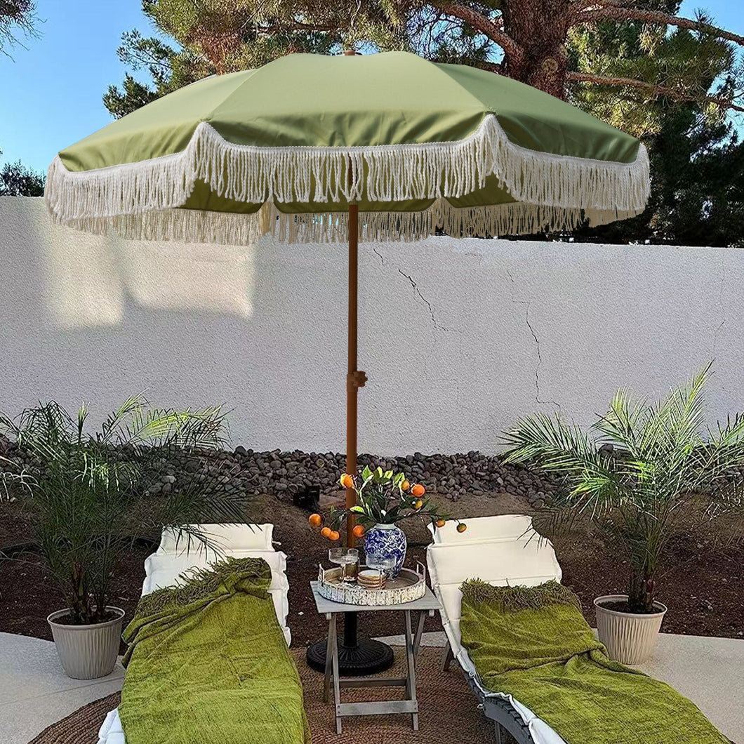 AMMSUN green 7ft fringe garden umbrellas outdoor adorned with a decorative fringe