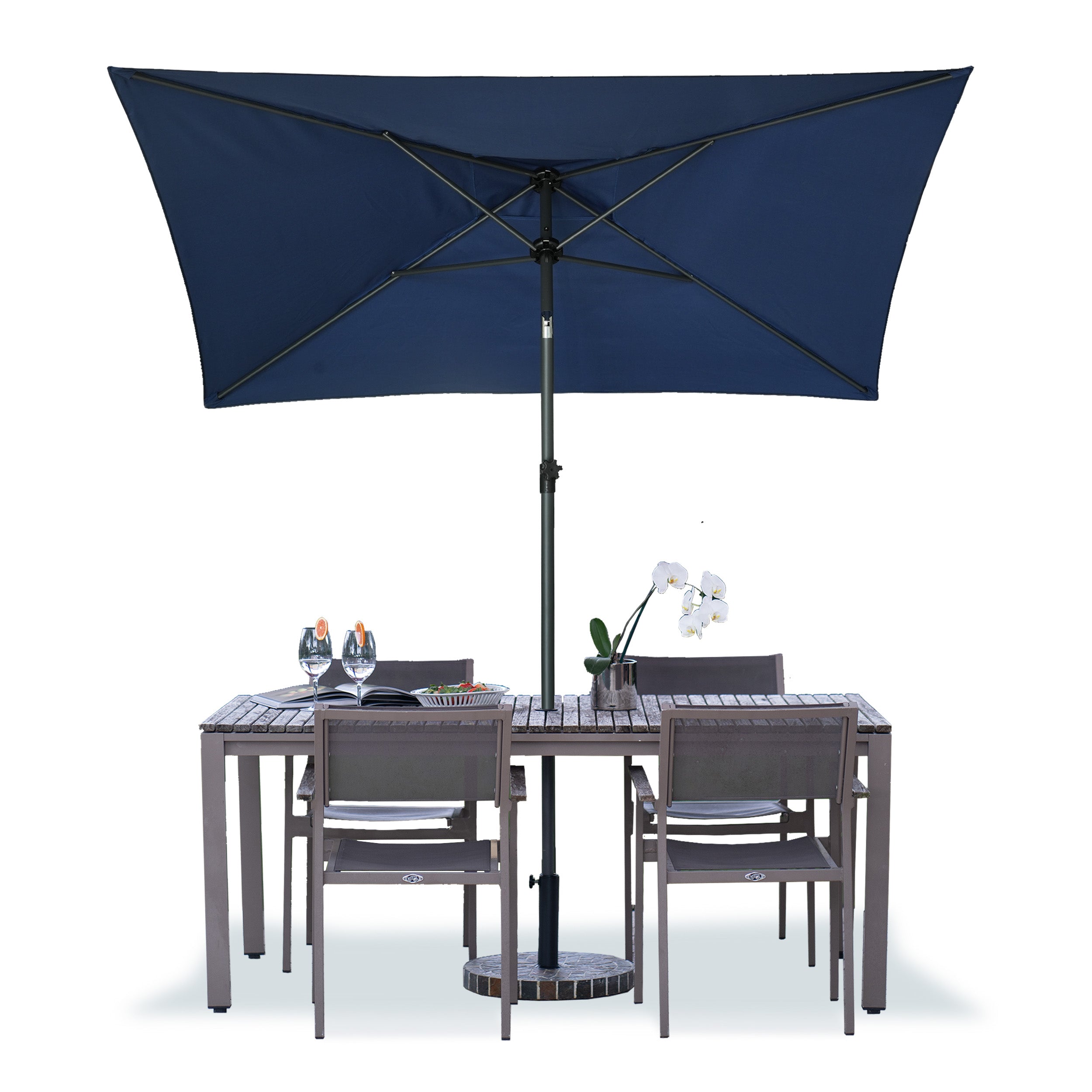 AMMSUN  6.6 x 4.3ft Rectangular Patio table Umbrella,Navy Blue