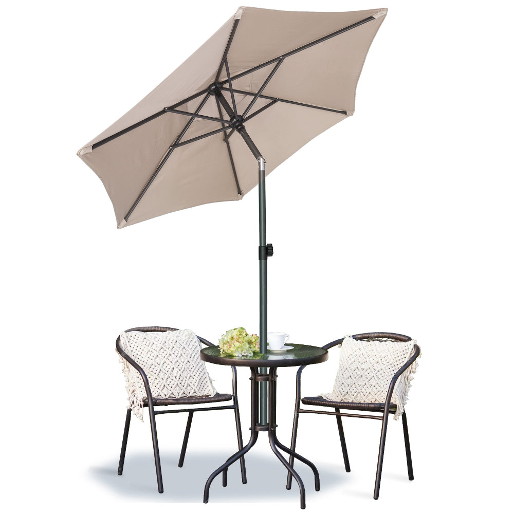 The AMMSUN 6ft beige extra large patio umbrella for sun umbrella for chair, is tilted at a 30° angle