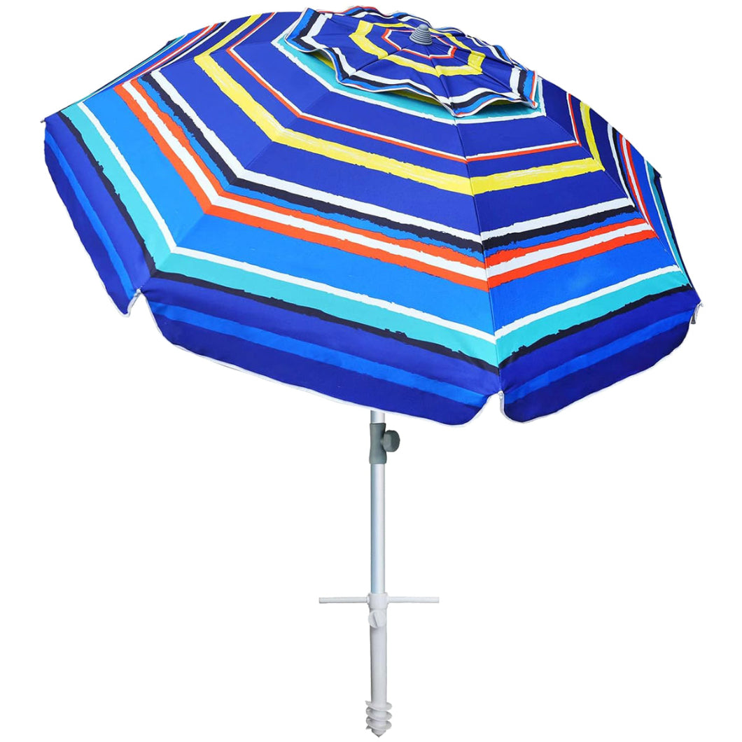 AMMSUN 7ft Beach Umbrella With Sand Anchor,Multicolor blue strips