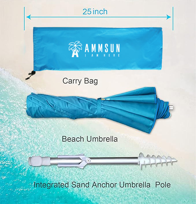 AMMSUN 6.5ft Portable Travel Folded Beach Umbrella Sky Blue